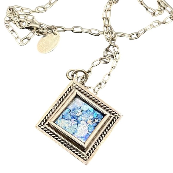 cw sellors Jewelry - CW Sellors Israel 925 Silver Glass Necklace Women Blue Sterling 925 Square